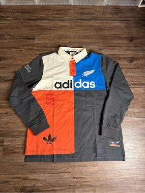 Adidas All Blacks Long Sleeve Colorblock Rugby Polo Shirt $100 NWT Men’s Sz S